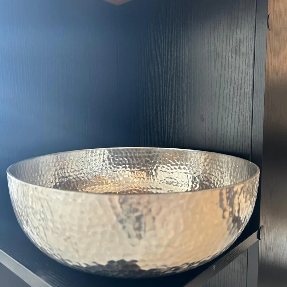 West Elm Silver Hammered Serving Bowl